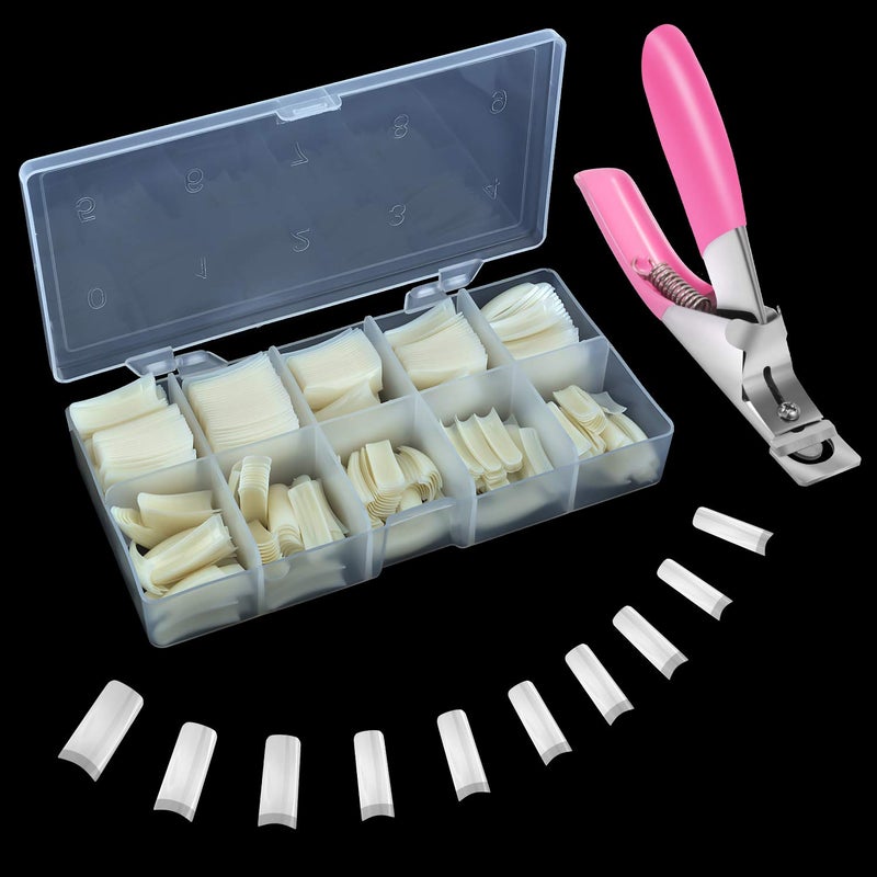 Dockapa Acrylic Nail Tips 500pcs, French Fake Nails Natural False Nail Tips with Nail Clipper and Storage Case for Nail Art Salon and Home DIY (10 Sizes) - Image 1